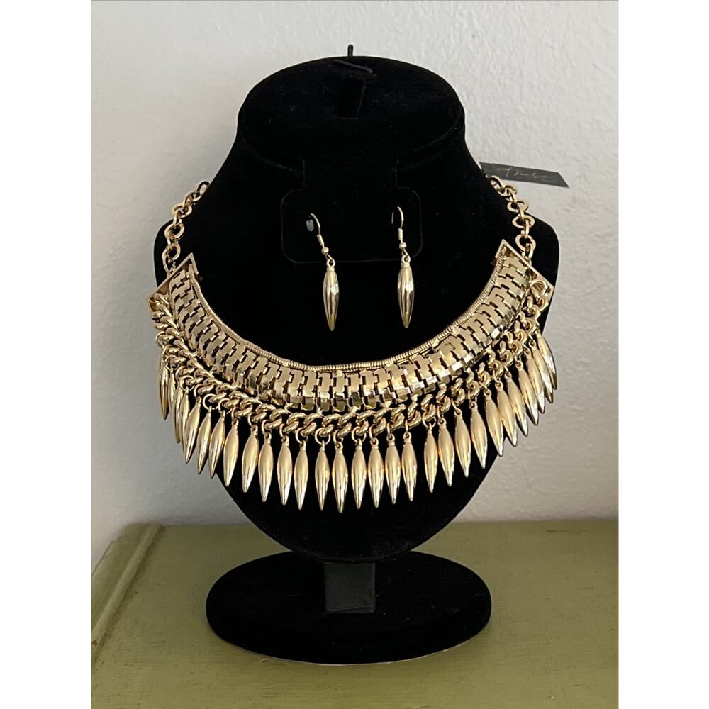 2pc THALIA SODI Gold-Tone Cleopatra Necklace Earrings Egyptian Statement 16-18”